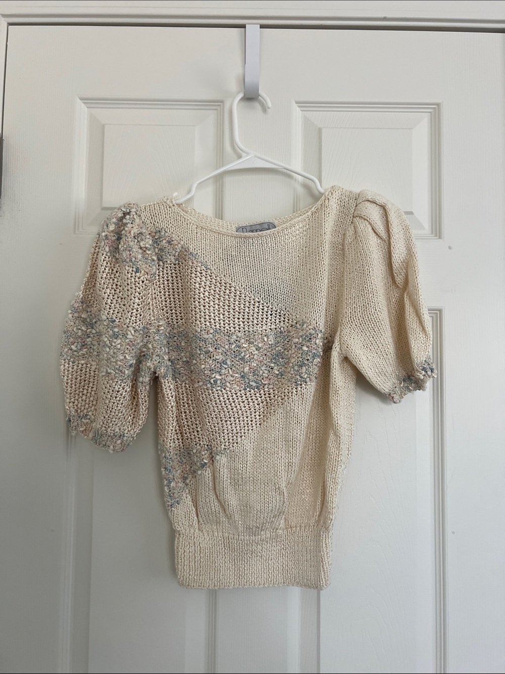 NWT VINTAGE NANNELL Cream Puff Sleeve Knit Sweater with shoulder pads